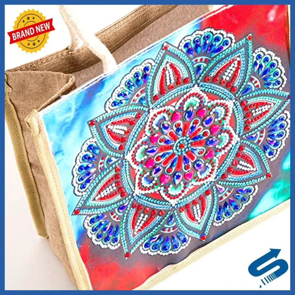 DIY Canvas Tote Bags 4 Pack Boho Diamond Painting Kits Reusable Shoulder Bags